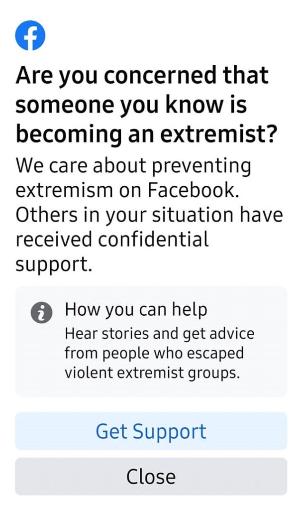 FB - ARE YOU CONCERNED THAT SOMEONE YOU KNOW IS BECOMING AN EXTREMIST