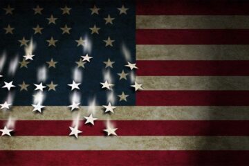 America flag with stars falling